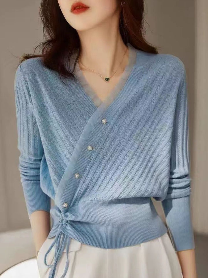 Classic Drawstring Auricular Knitted Top