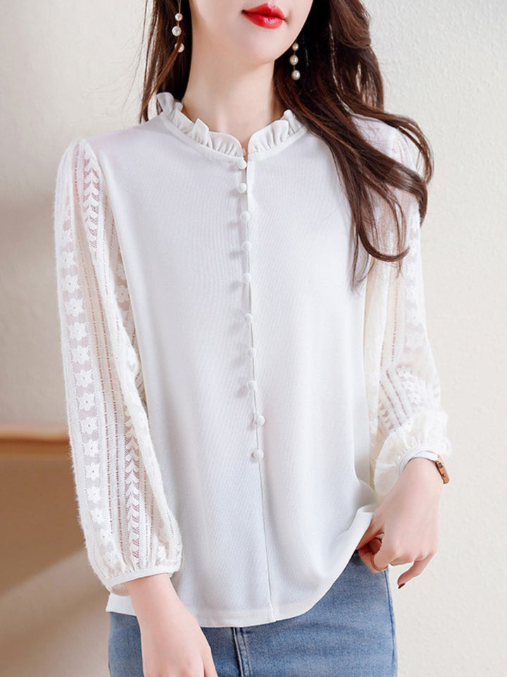Elegant Lace Lantern Sleeve Top