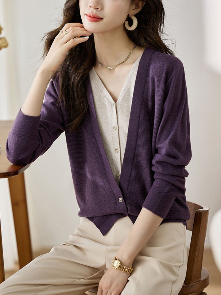 Colorblock Knitted Cardigan - Purple