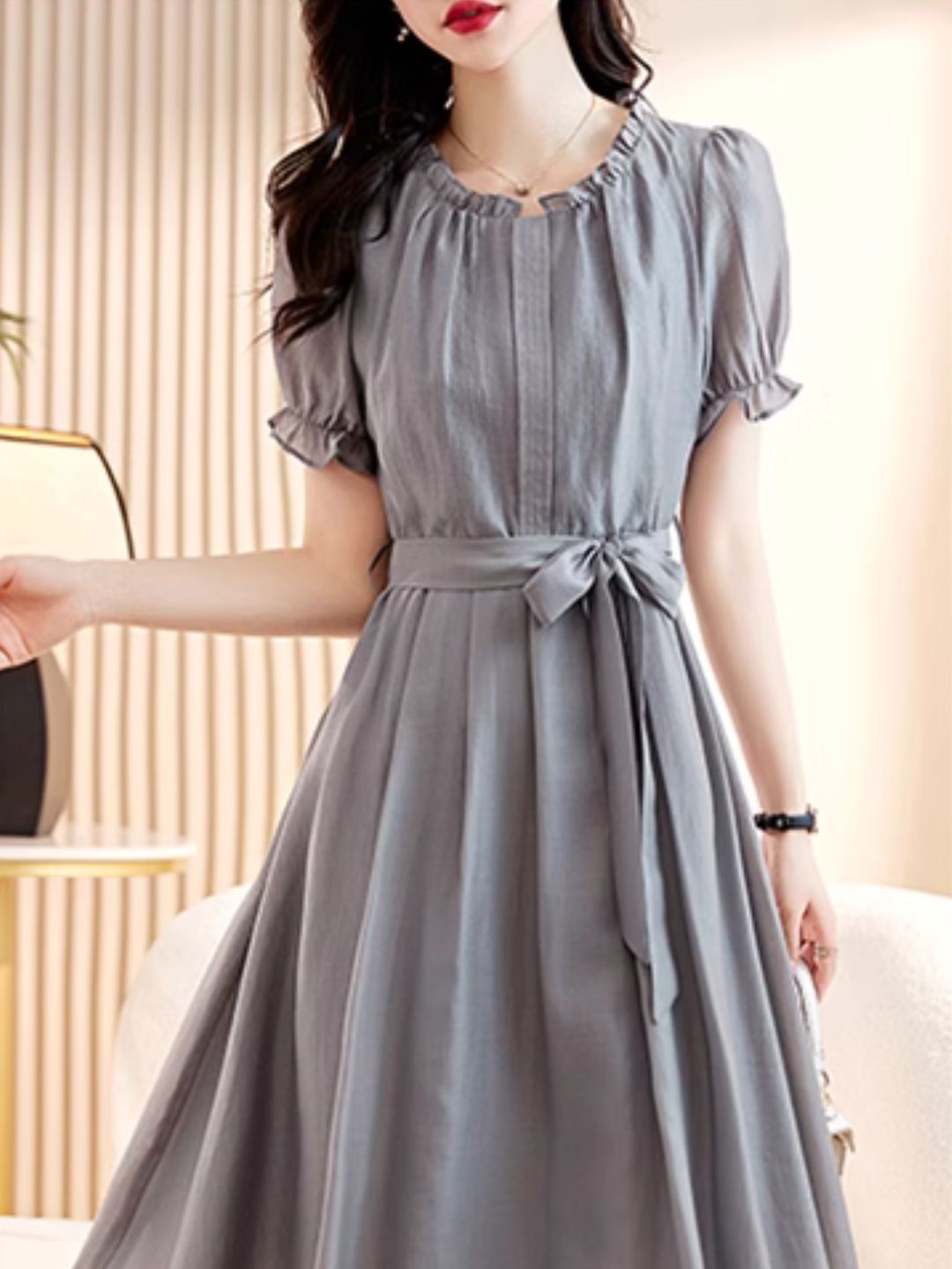 Elegant Slim Waist Dress - Black