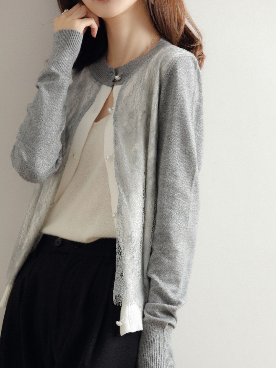 Crew Neck Lace Knit Sweater