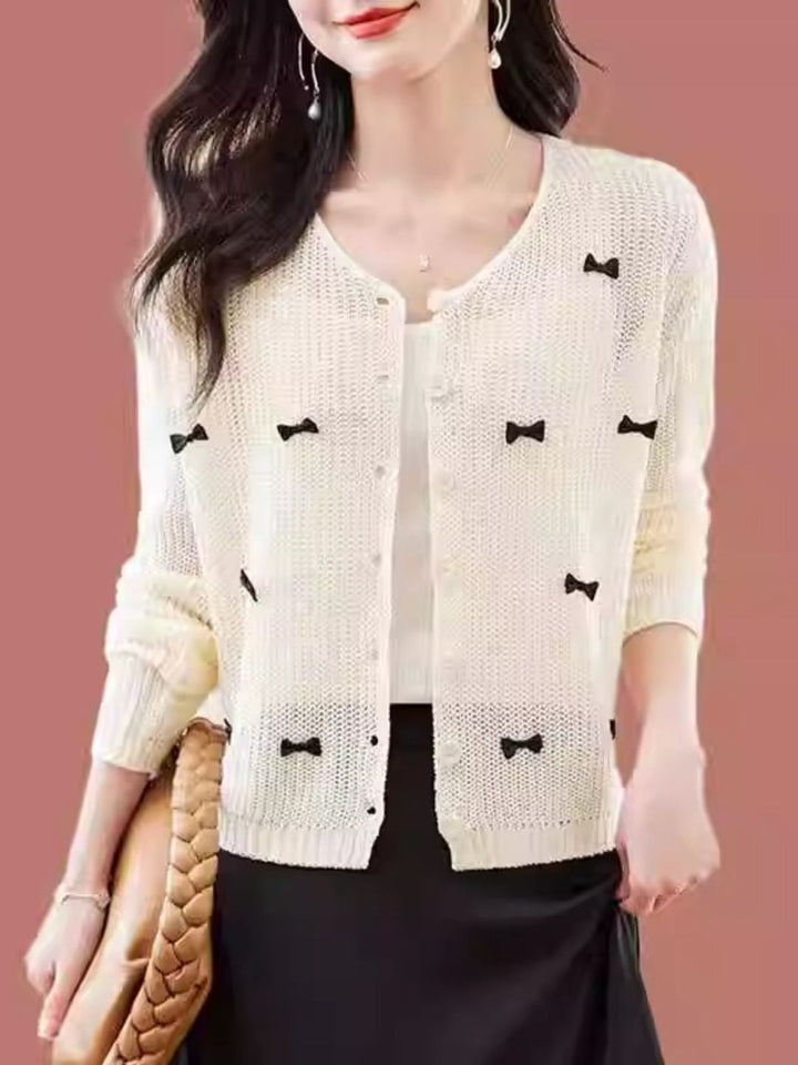 Classic Crew Neck Bow Knitted Top - Green