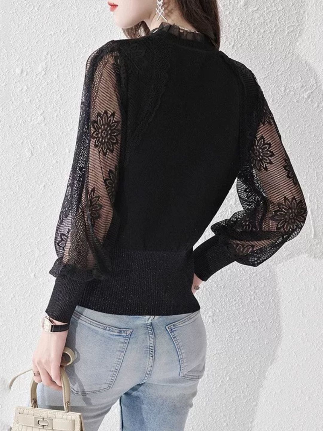 Chic Thin Lace Knitted Bottoming Sweater - Green
