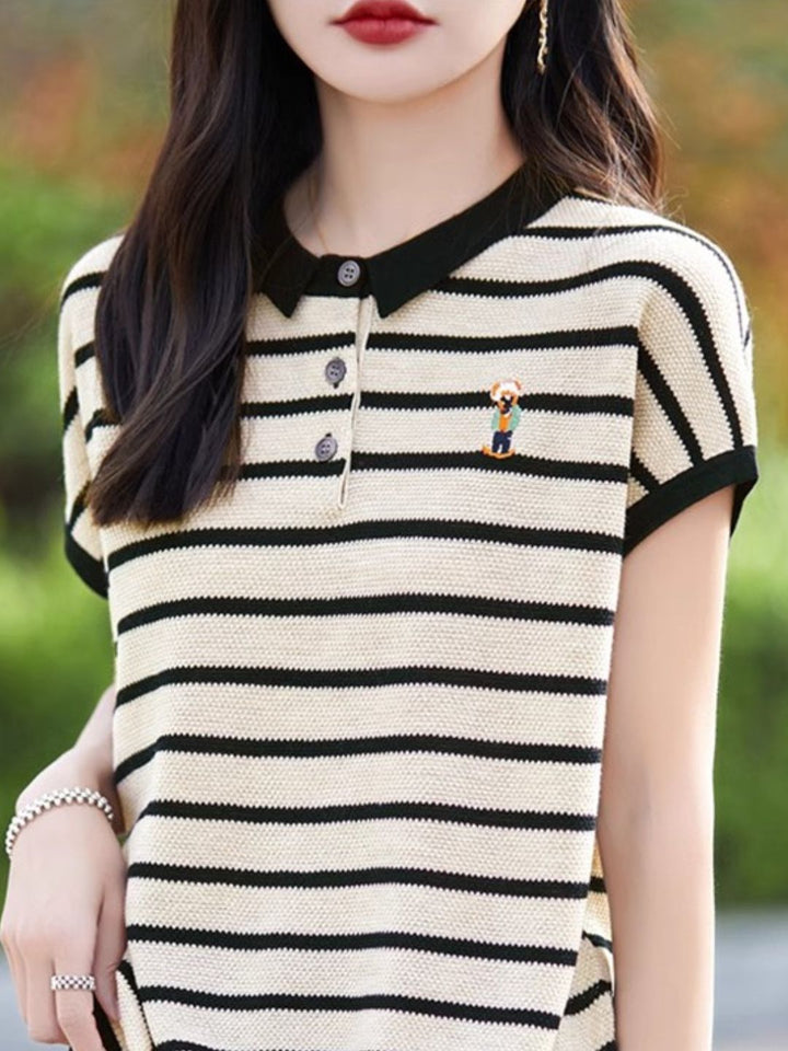 Contrast Stripe Polo Neck T-Shirt