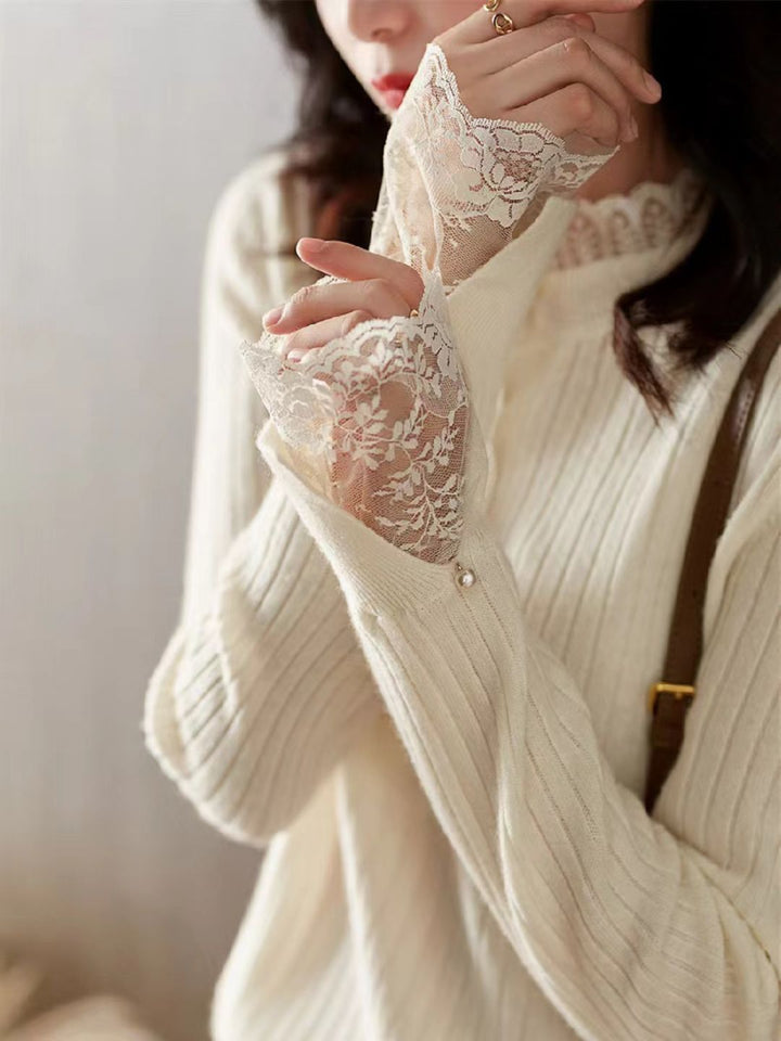 Temperament Lace Sleeve Sweater