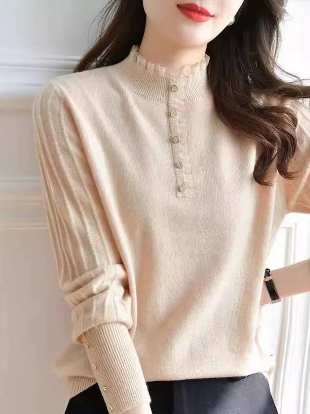 Retro Auricular Knitted Sweater - Pink