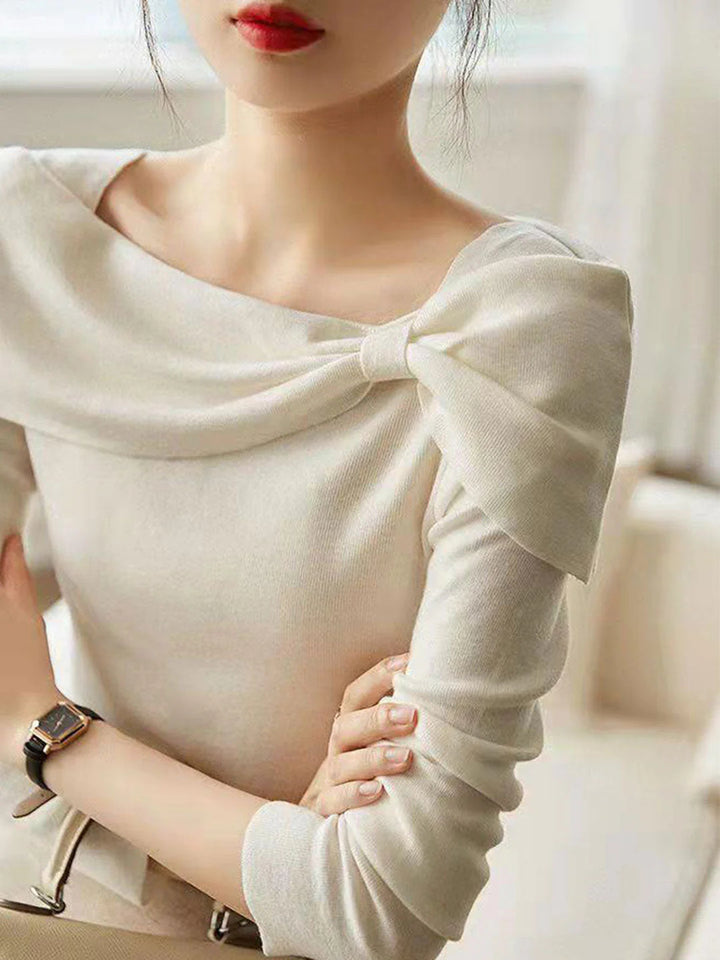 Bow Knitted Sweater - Red