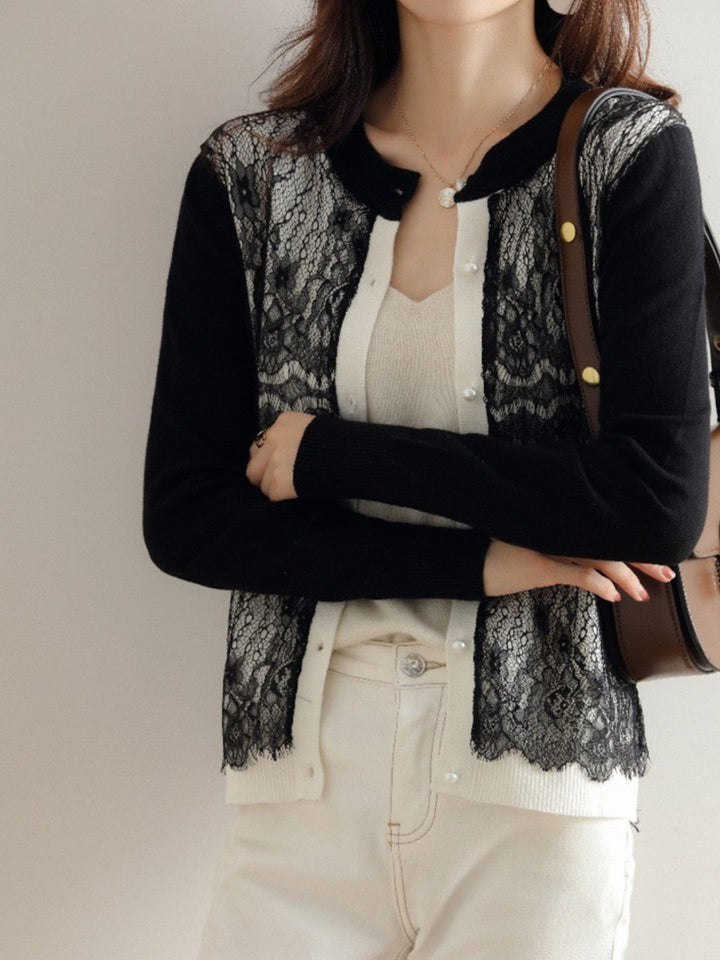 Crew Neck Lace Knit Sweater