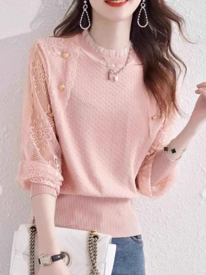 Chic Thin Lace Knitted Bottoming Sweater - Green