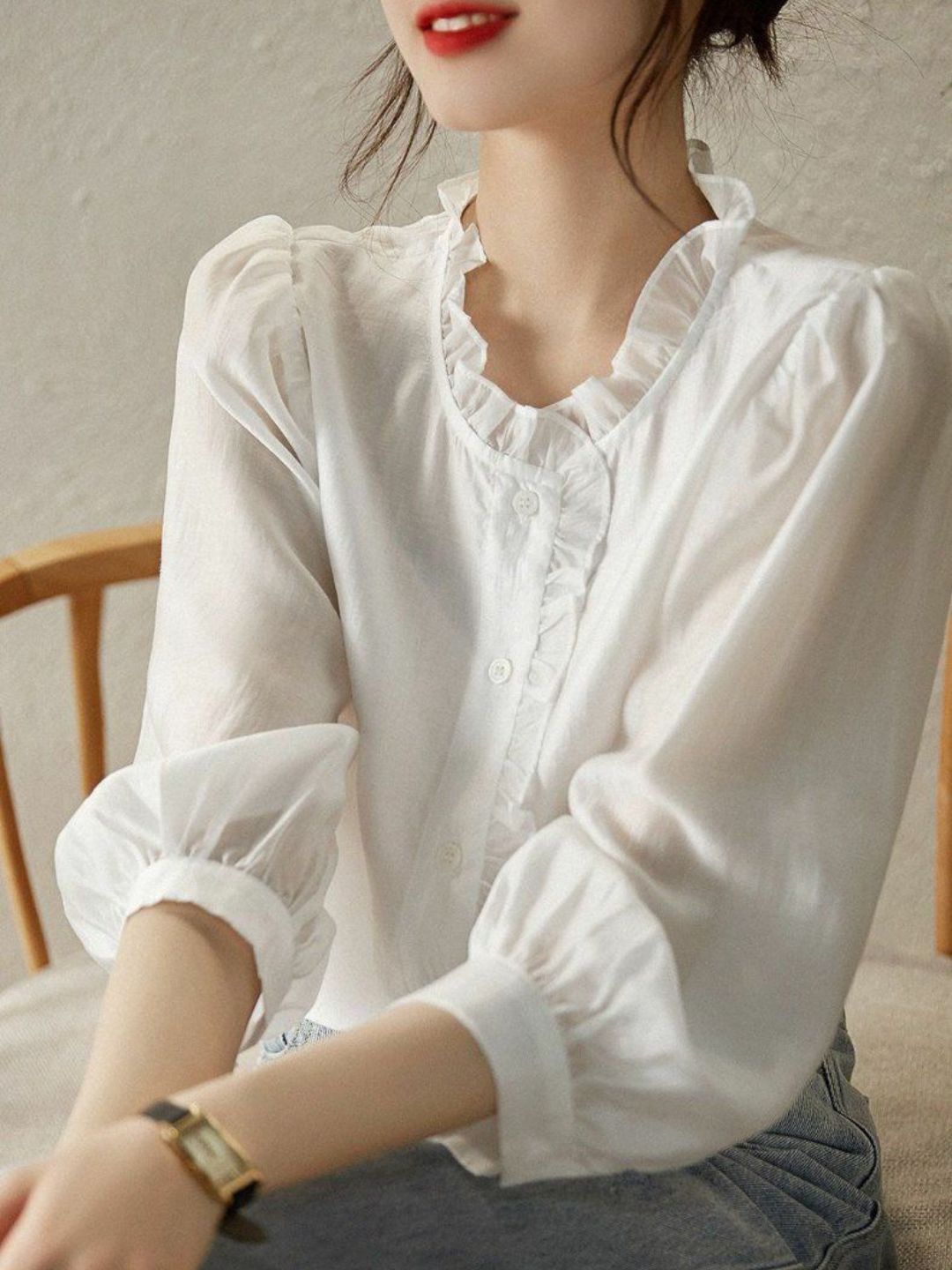 Vintage Loose Stand Collar Shirt