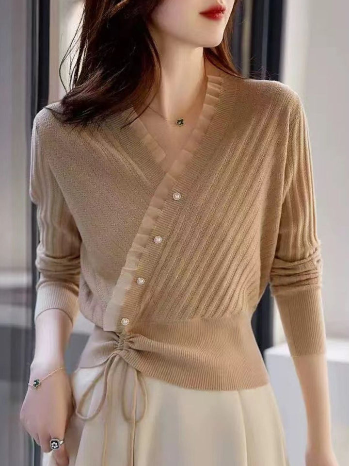 Classic Drawstring Auricular Knitted Top
