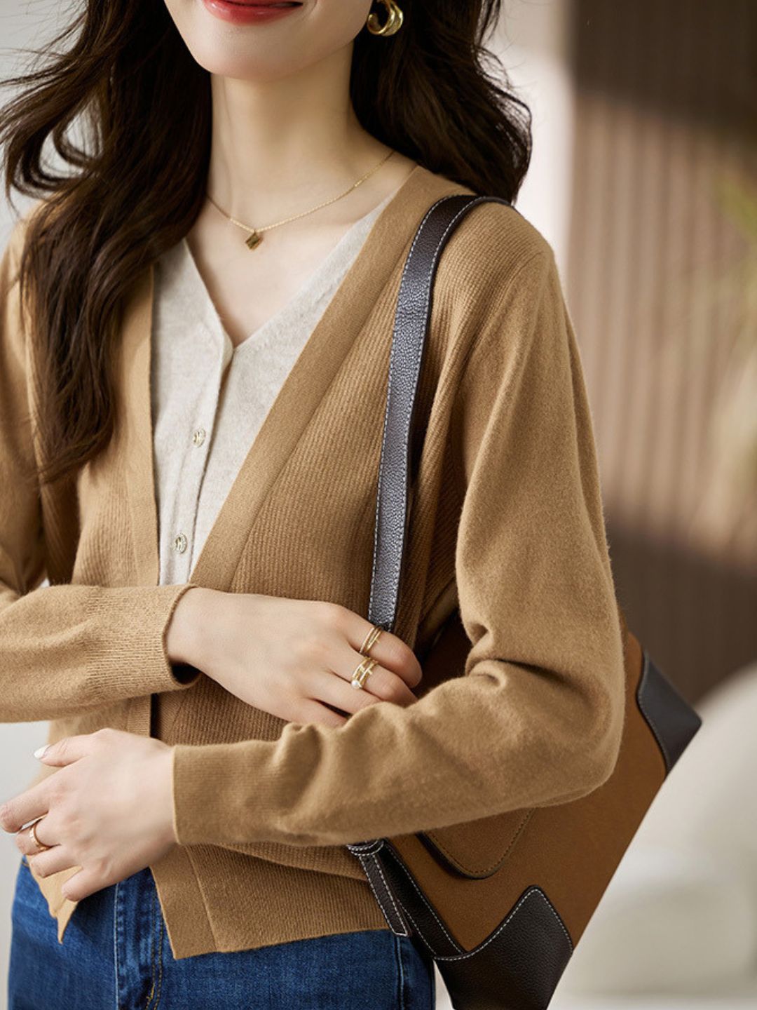 Colorblock Knitted Cardigan - Purple