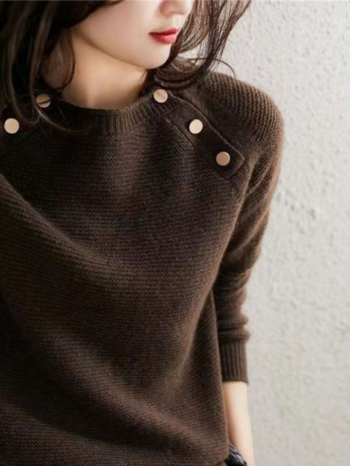 Retro Fashion Metal Button Sweater - Green