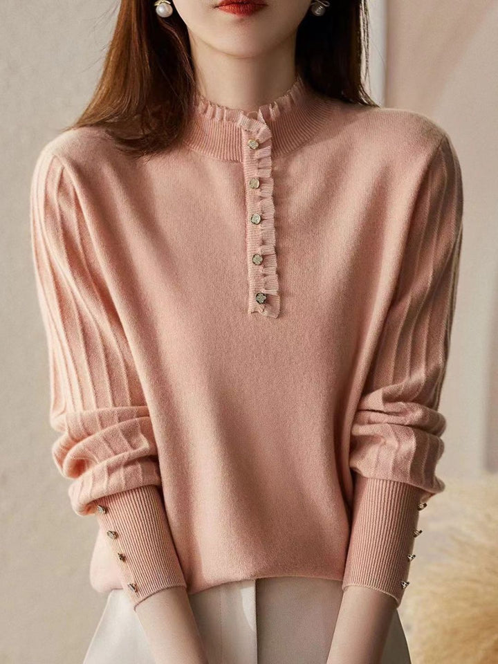 Retro Auricular Knitted Sweater - Pink
