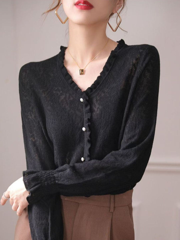 Hollow Fungus Lace V-Neck Top