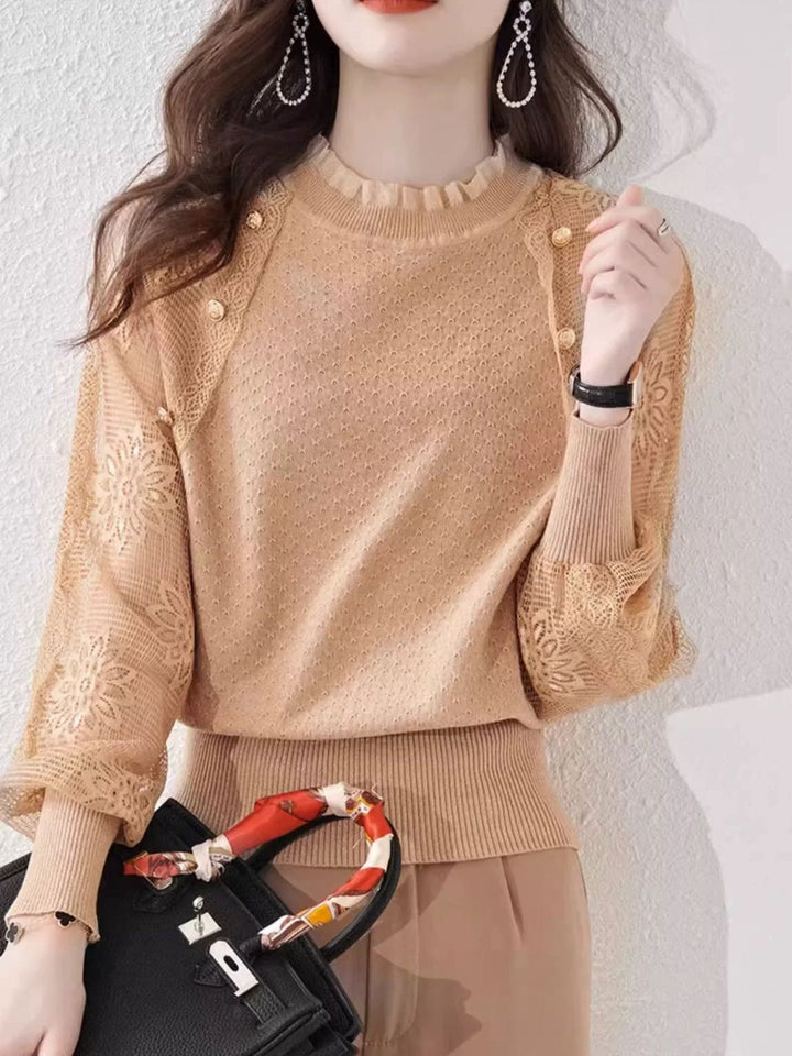 Chic Thin Lace Knitted Bottoming Sweater - Green