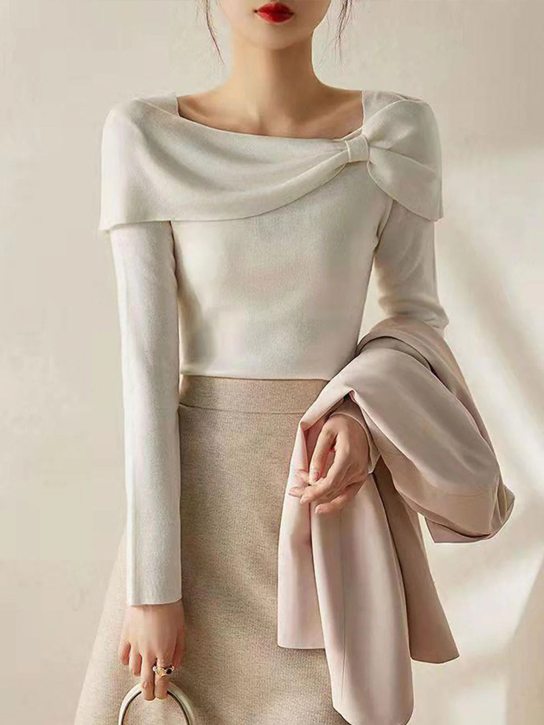 Bow Knitted Sweater - Red