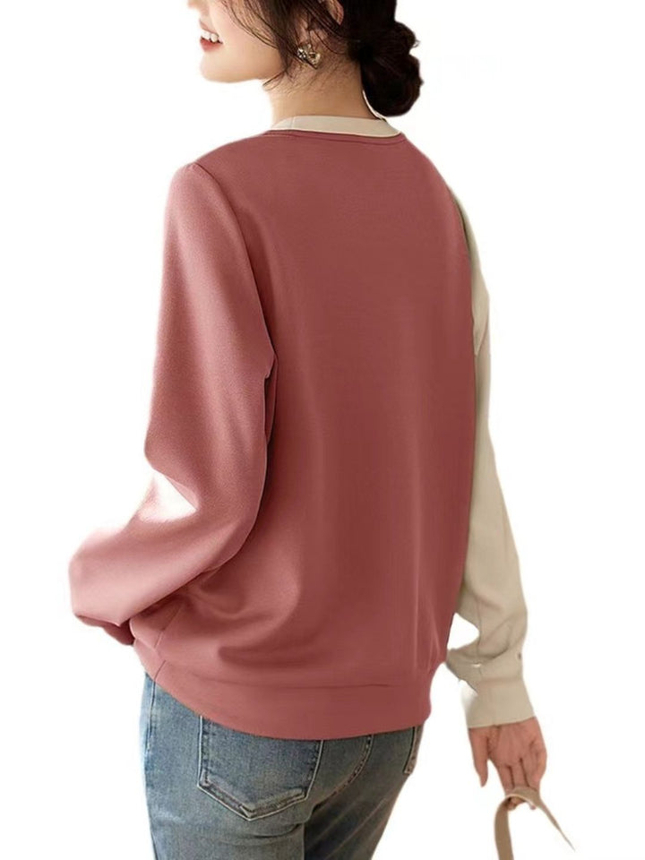 Round Neck Panelled Contrast Top