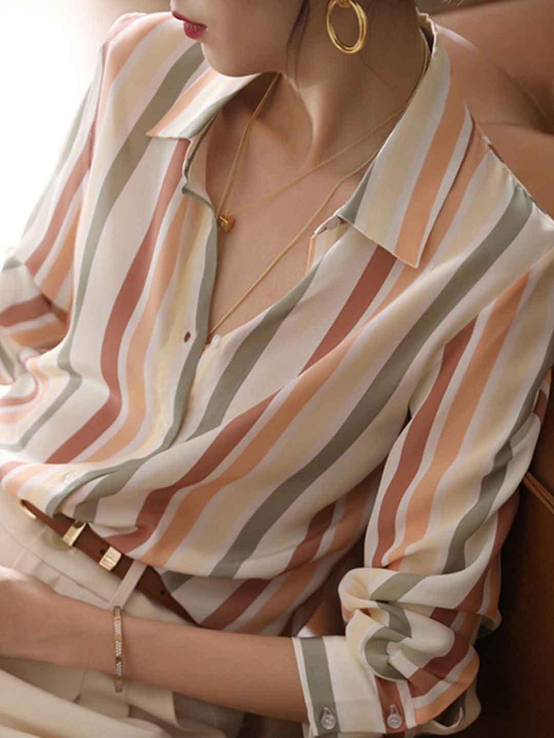 Striped Long Sleeve Shirt Top