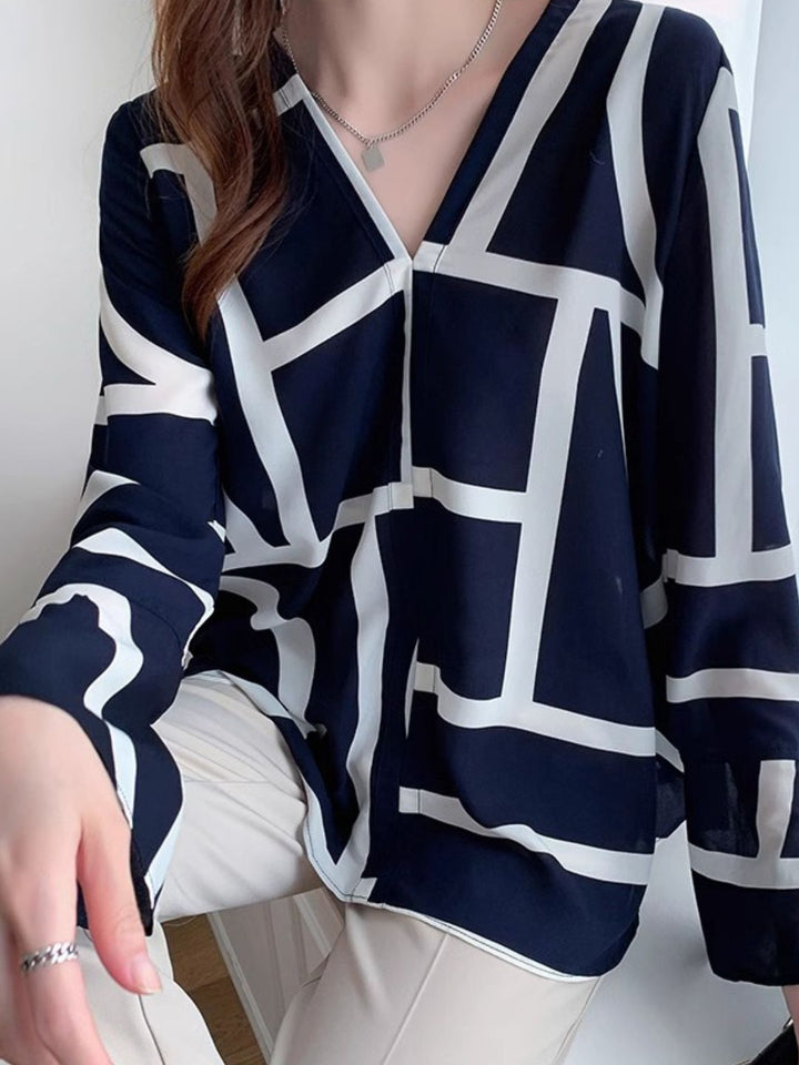 V-neck Fashionable Chiffon Shirt - Apricot