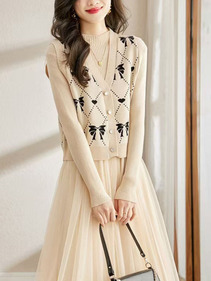 Fashion Knitted Two-piece Dress - Black