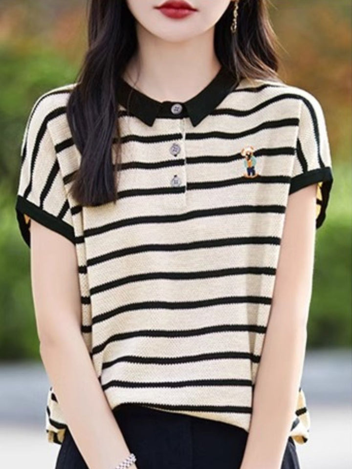 Contrast Stripe Polo Neck T-Shirt