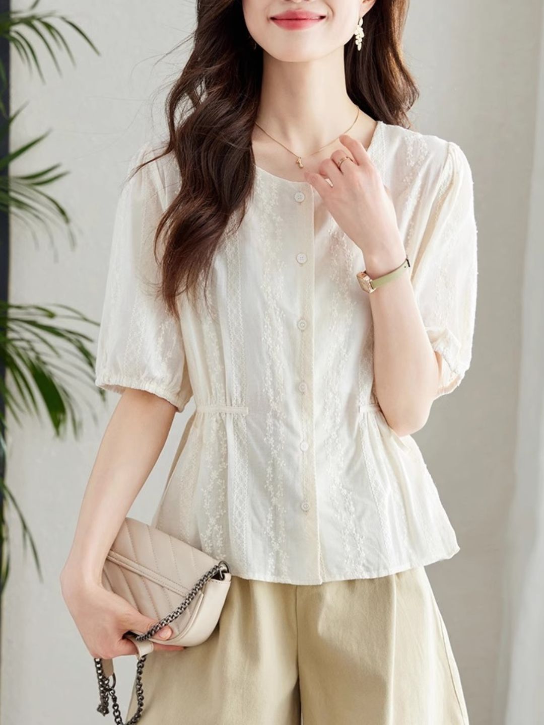 Round Neck Embroidered Shirt