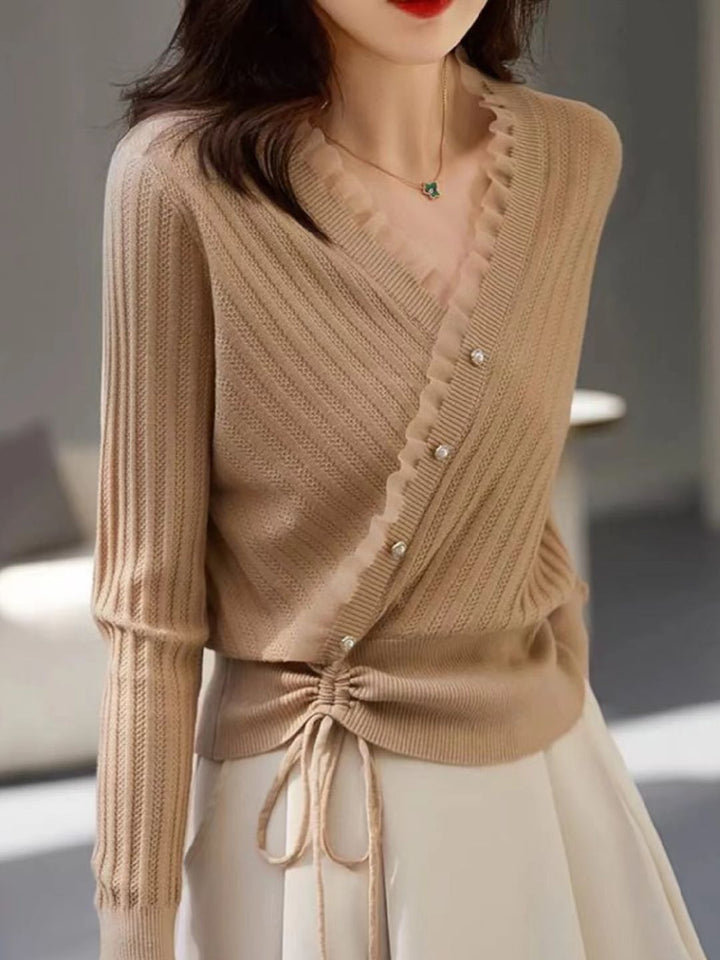 Classic Drawstring Auricular Knitted Top