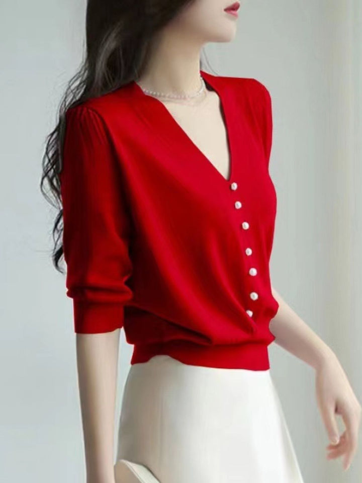 V-neck Sweater Top - Green