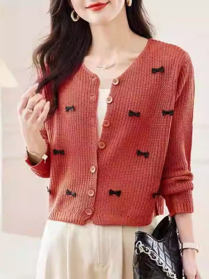 Classic Crew Neck Bow Knitted Top - Green
