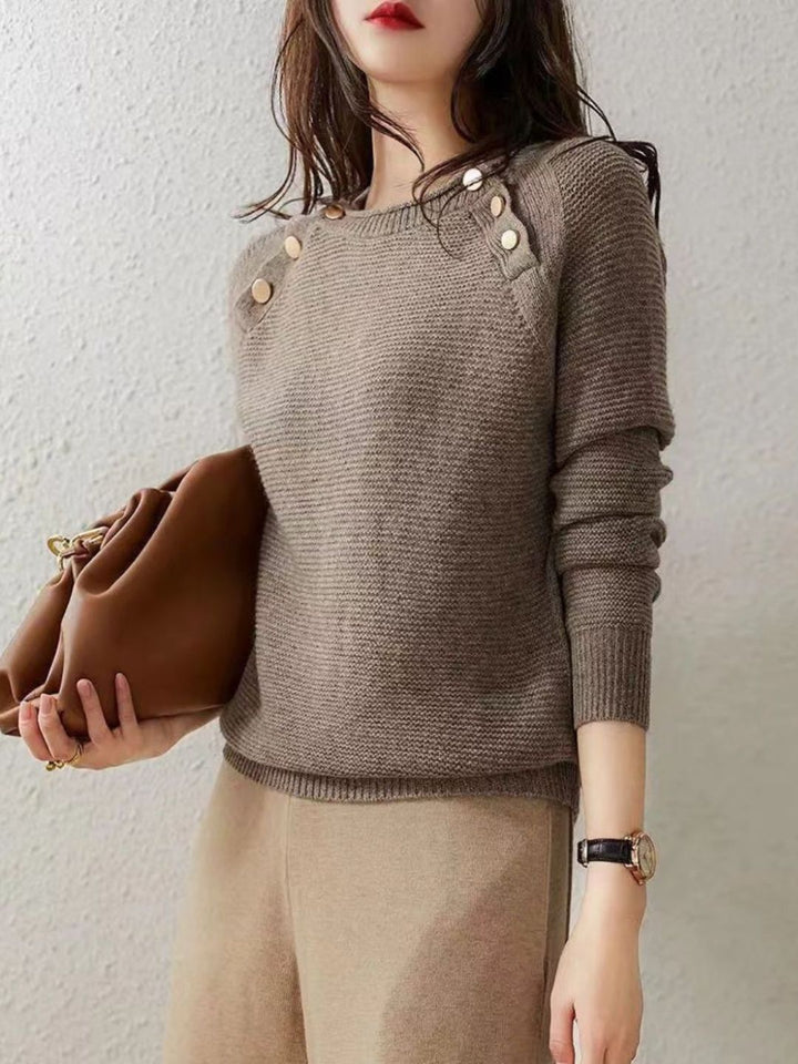 Retro Fashion Metal Button Sweater - Green