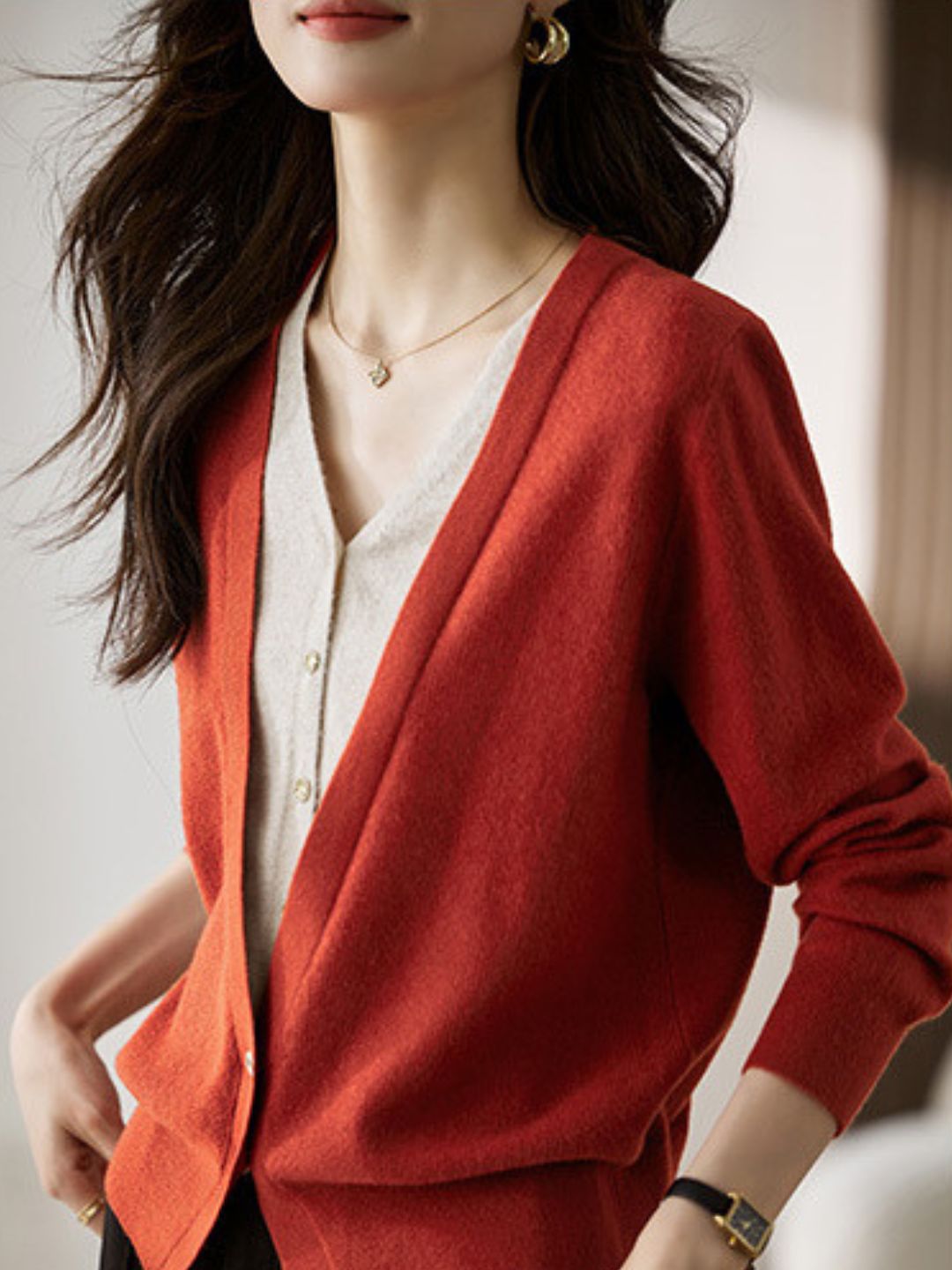 Colorblock Knitted Cardigan - Purple