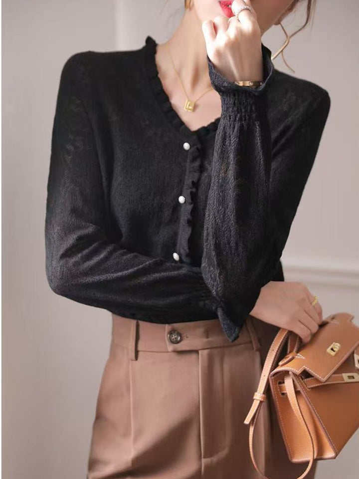 Hollow Fungus Lace V-Neck Top