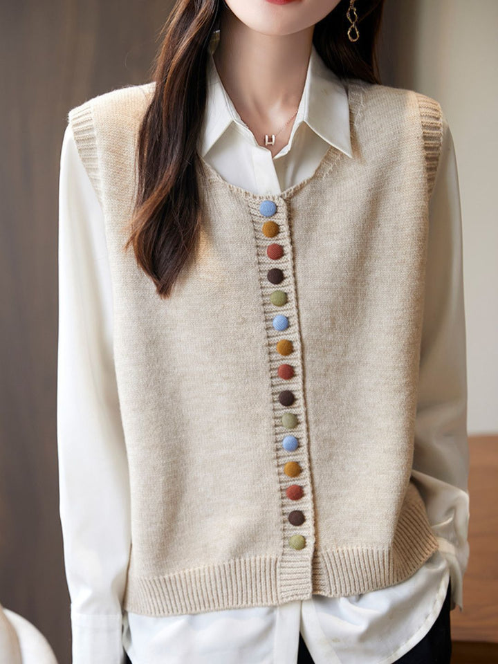 Rainbow Button Knit Vest - Red