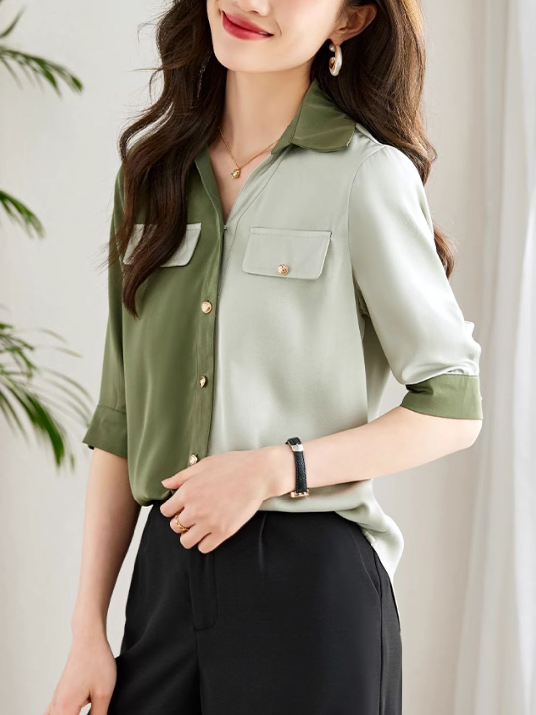 Versatile Contrast Color Shirt