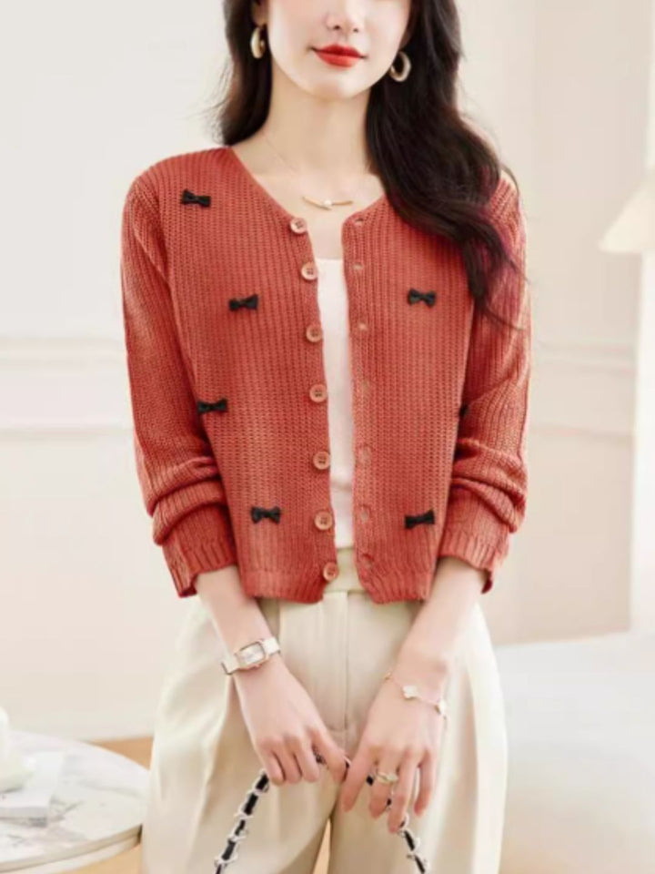 Classic Crew Neck Bow Knitted Top - Green