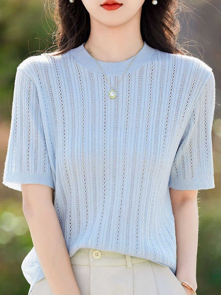 Solid Color Round Neck Thin Knitted Top