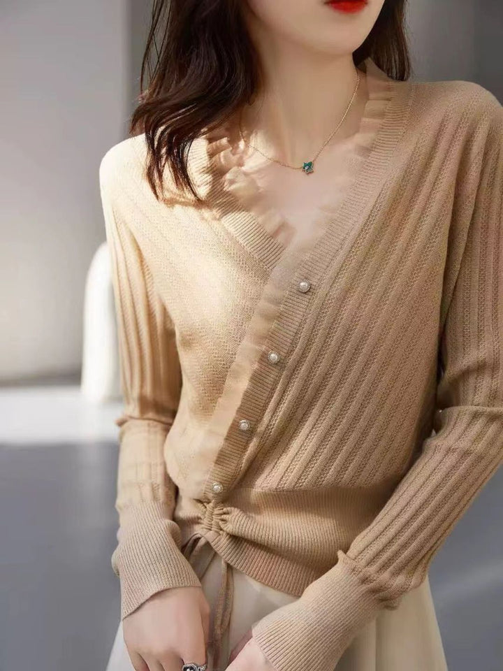 Classic Drawstring Auricular Knitted Top
