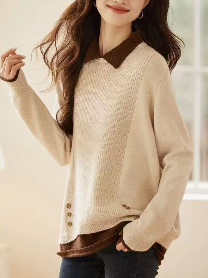Classic Casual Lapel Sweater - Red