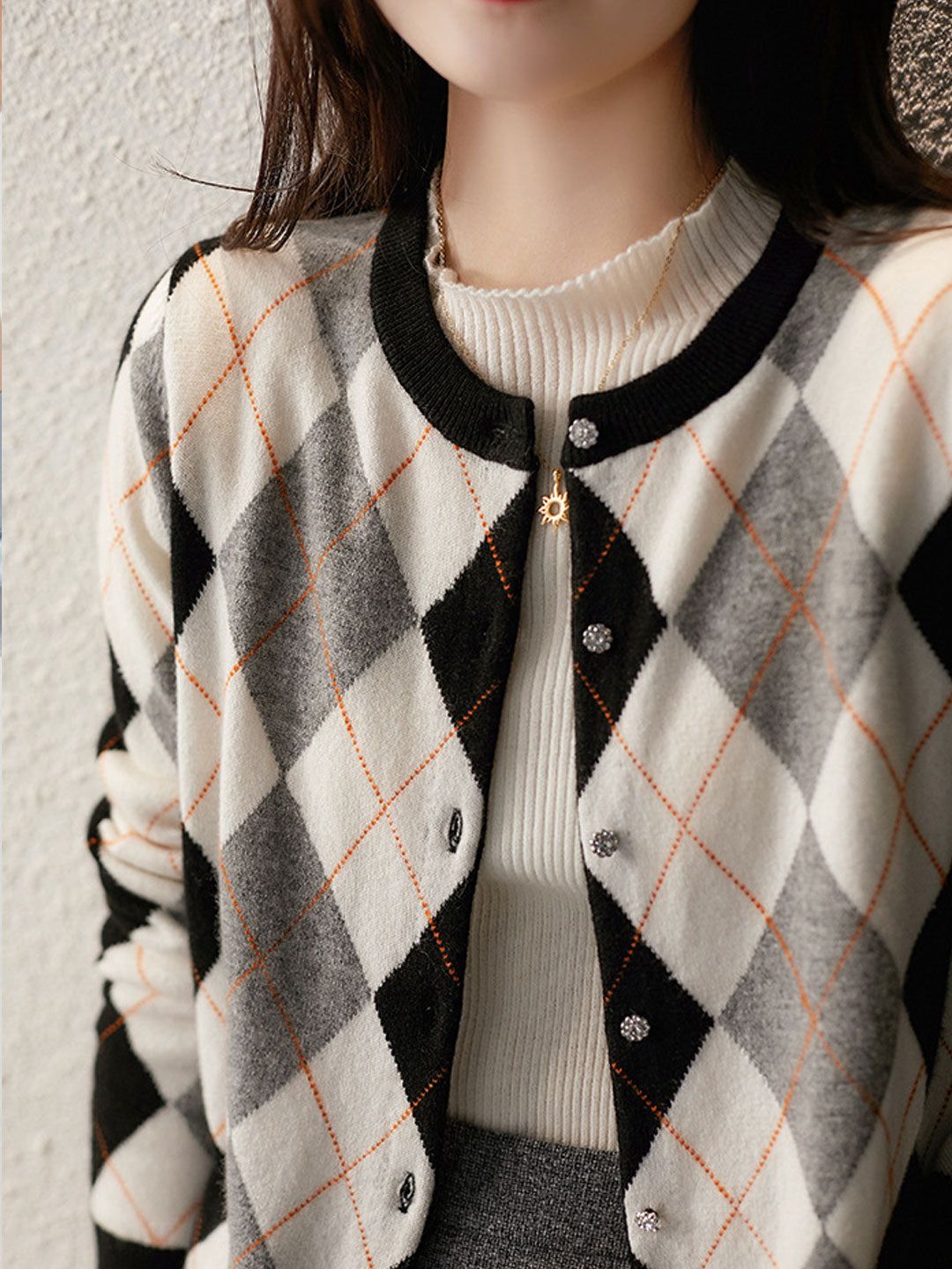 Retro Diamond Knitted Cardigan