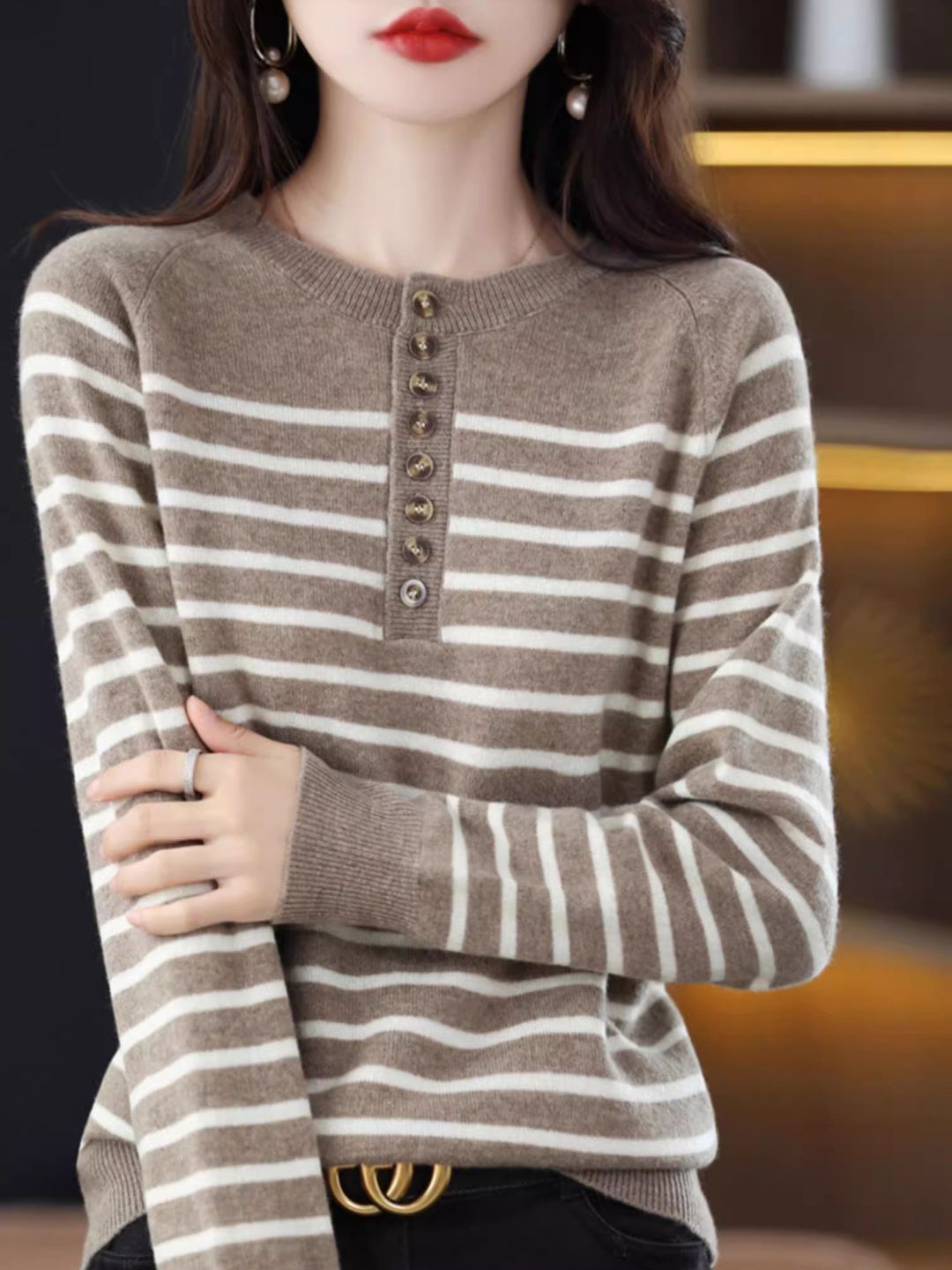 Classic Loose Crewneck Striped Sweater