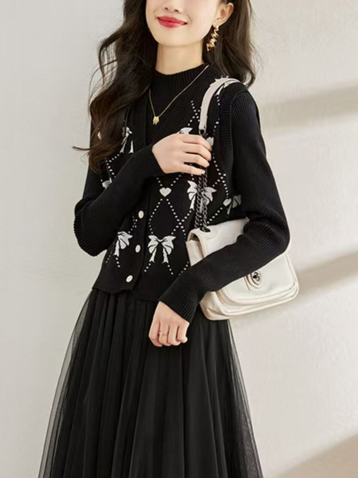 Fashion Knitted Two-piece Dress - Black