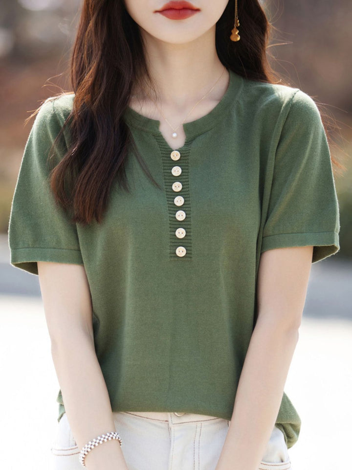 V-Neck Solid Color Loose Top - Pink
