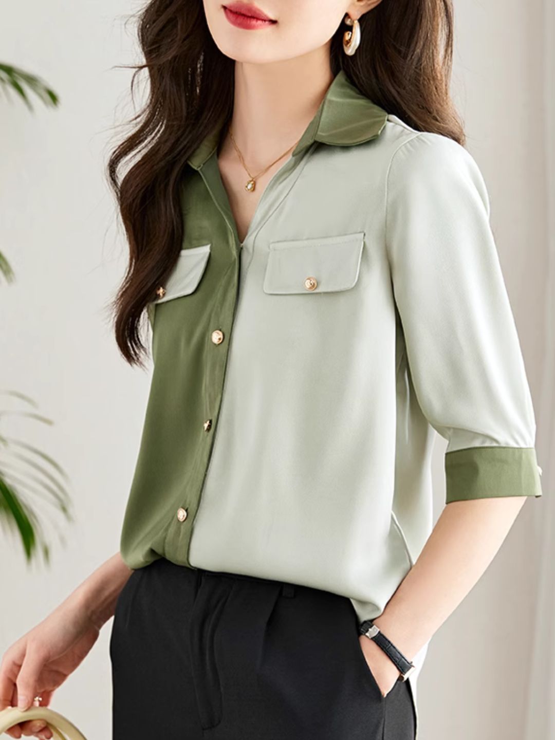 Versatile Contrast Color Shirt