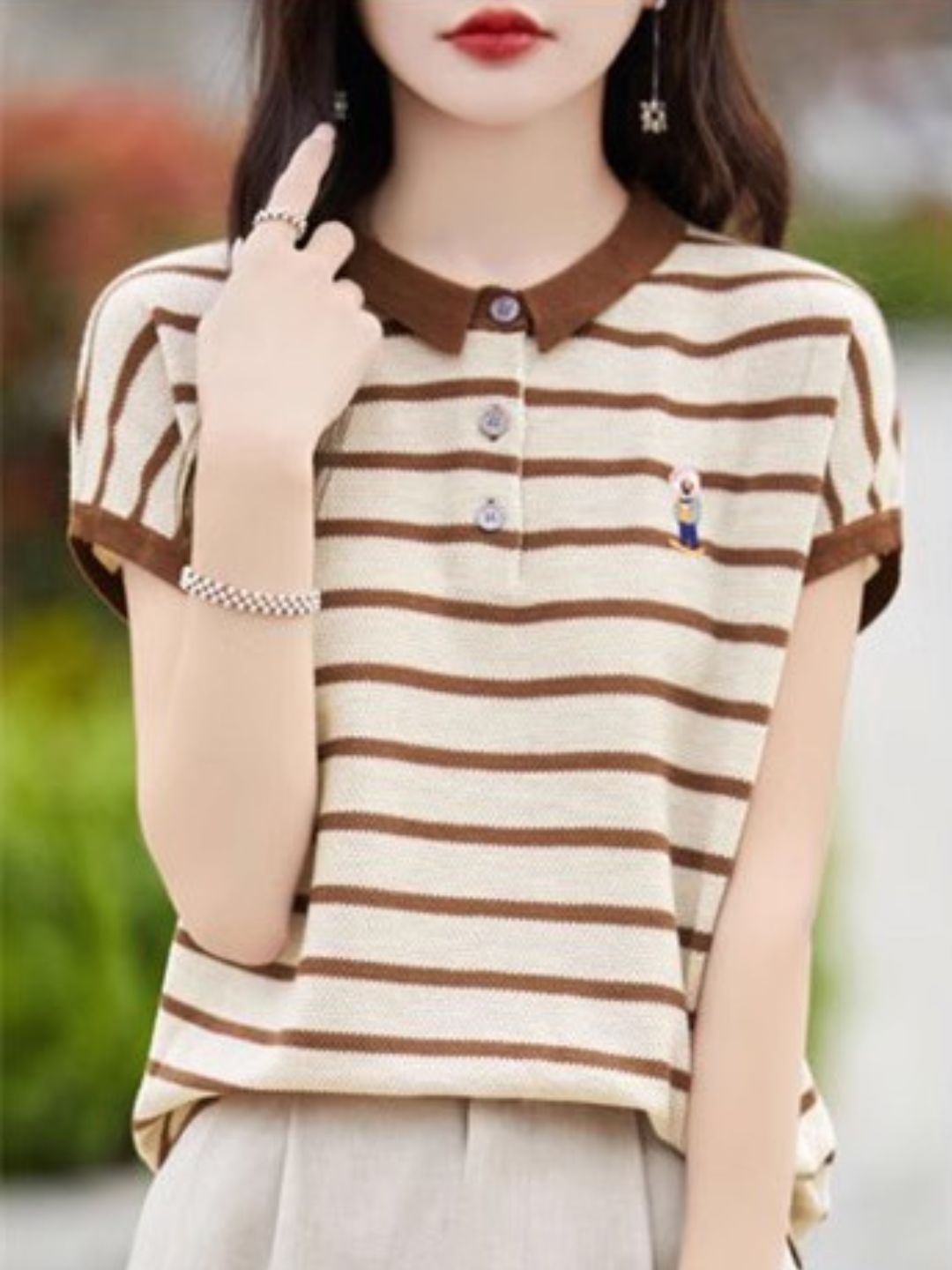 Contrast Stripe Polo Neck T-Shirt