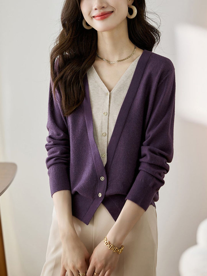 Colorblock Knitted Cardigan - Purple