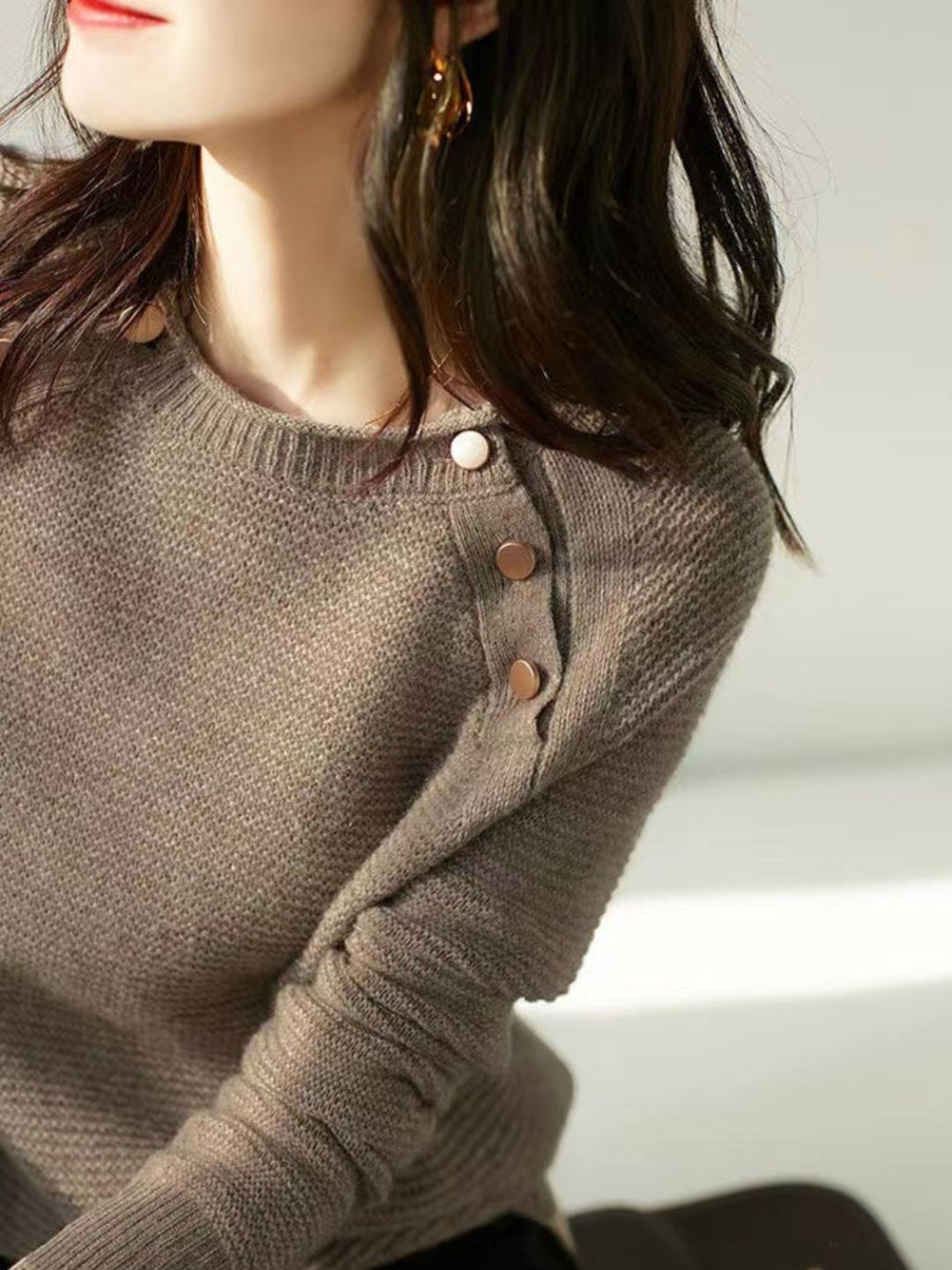 Retro Fashion Metal Button Sweater - Green