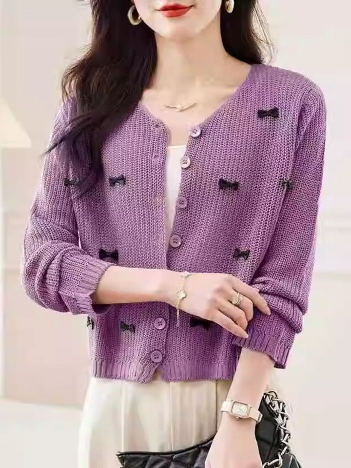 Classic Crew Neck Bow Knitted Top - Green