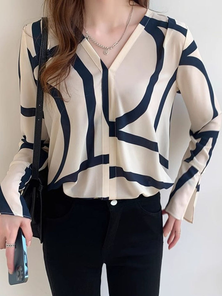 V-neck Fashionable Chiffon Shirt - Apricot