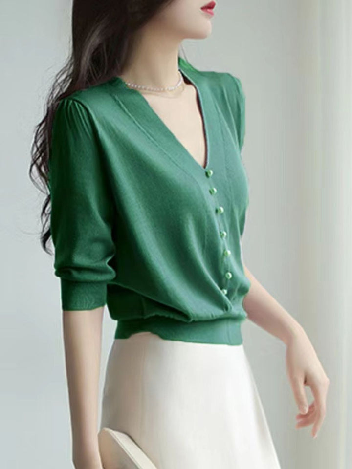 V-neck Sweater Top - Green
